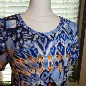 T Bags Los Angeles Blue Print Athletic Dress size M medium Stretch Round Neck